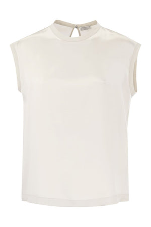 Elegant White Silk T-Shirt with Monili Details by BRUNELLO CUCINELLI