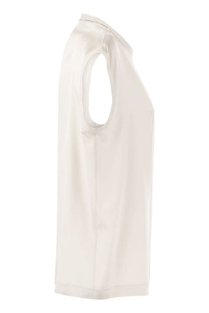 Elegant White Silk T-Shirt with Monili Details by BRUNELLO CUCINELLI