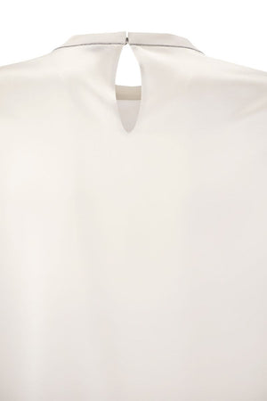 Elegant White Silk T-Shirt with Monili Details by BRUNELLO CUCINELLI