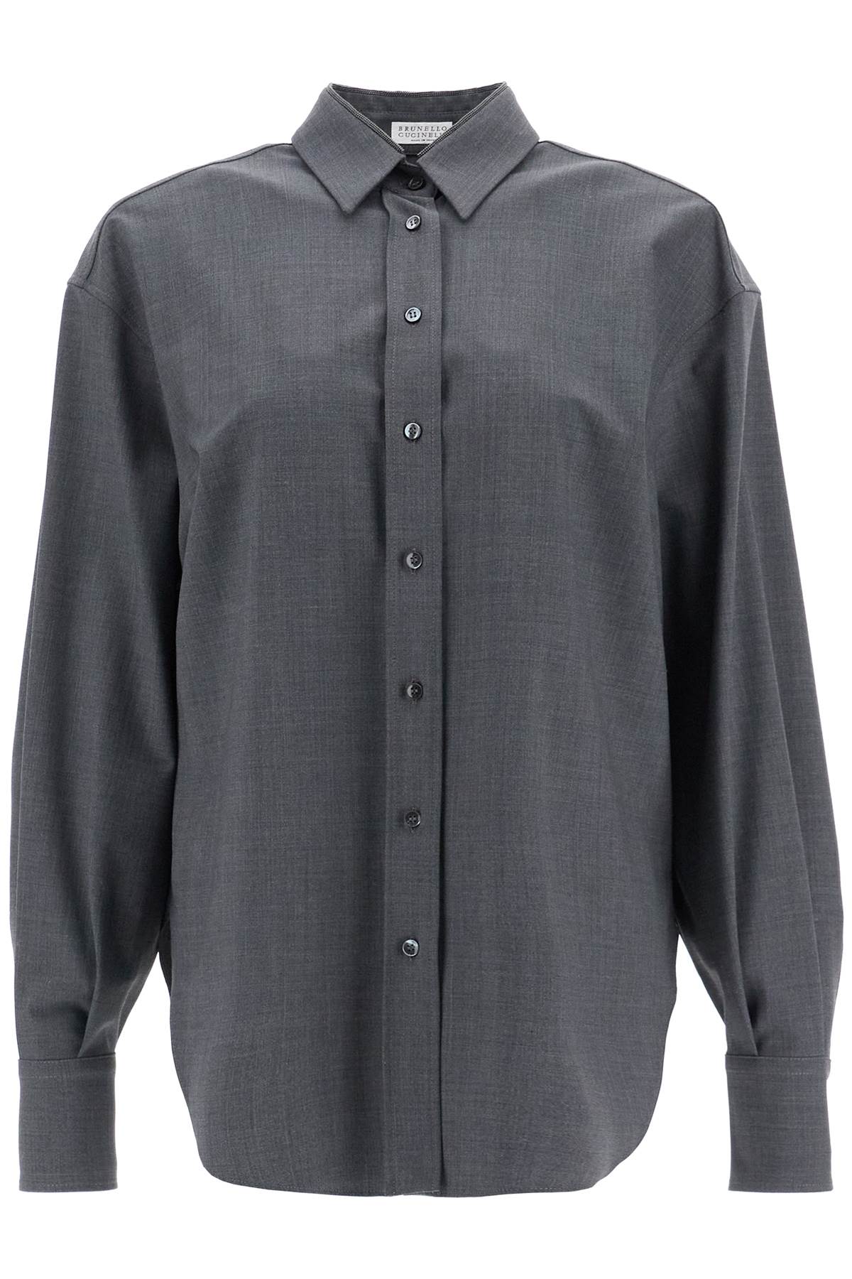 BRUNELLO CUCINELLI Classic Virgin Wool Blend Shirt with Monili Chain Detail