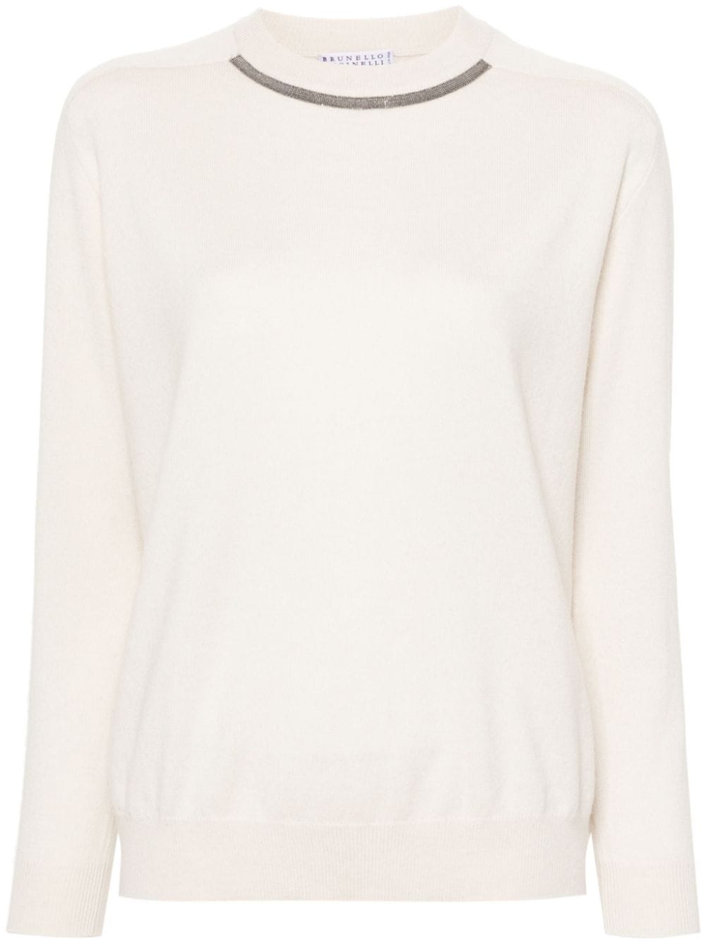 BRUNELLO CUCINELLI Elegant Cashmere Crewneck Sweater with Monili Detail