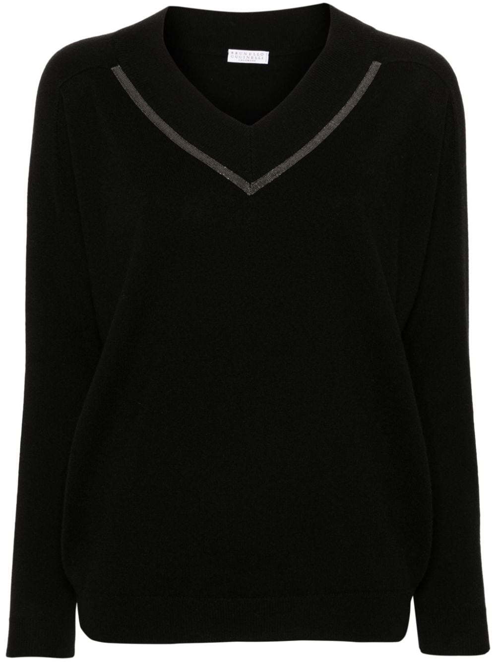 BRUNELLO CUCINELLI Women's Cashmere V-Neck Sweater with Monili Chain Detail