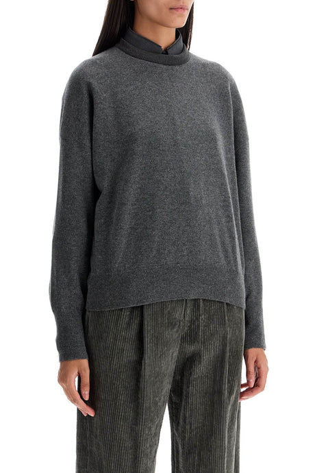 BRUNELLO CUCINELLI Pure Cashmere Relaxed Fit Pullover with Embellished Neckline - Size S