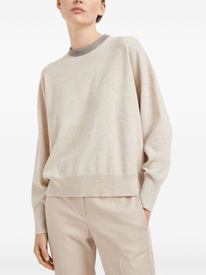 BRUNELLO CUCINELLI Elegant Cashmere Crewneck Sweater with Monili Detail