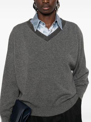 BRUNELLO CUCINELLI Luxurious Anthracite Grey Cashmere V-Neck Sweater