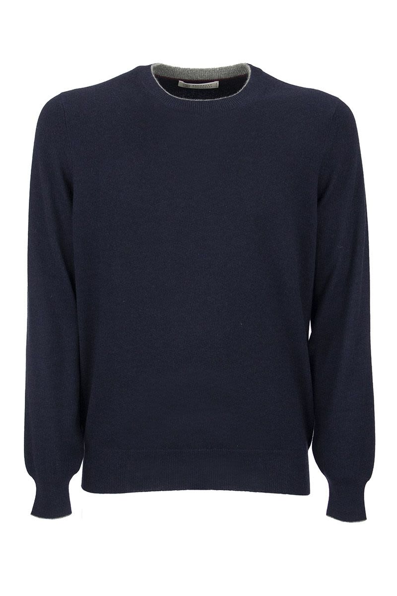 BRUNELLO CUCINELLI Luxury Dark Blue Cashmere Crewneck Sweater