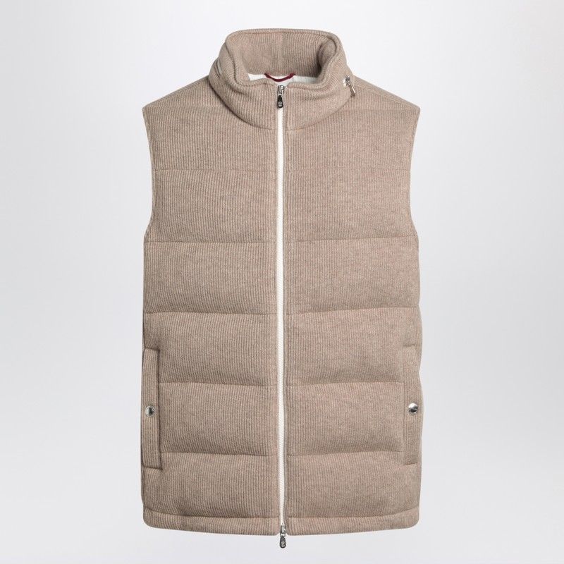 BRUNELLO CUCINELLI Men's Cashmere Padded Gilet with Removable Hood