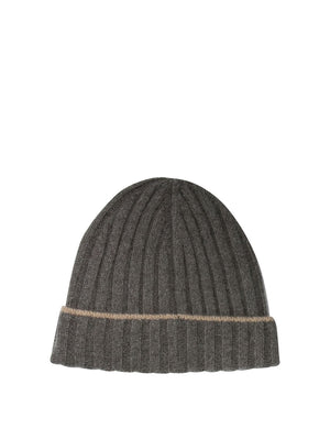 BRUNELLO CUCINELLI Men's Grey Cashmere Two-Tone Beanie for FW23