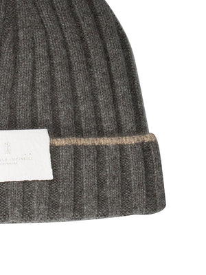 BRUNELLO CUCINELLI Men's Grey Cashmere Two-Tone Beanie for FW23