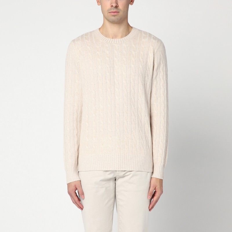 BRUNELLO CUCINELLI Men's Beige Cashmere Cable Knit Jumper