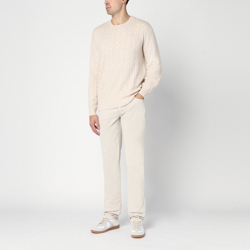 BRUNELLO CUCINELLI Men's Beige Cashmere Cable Knit Jumper