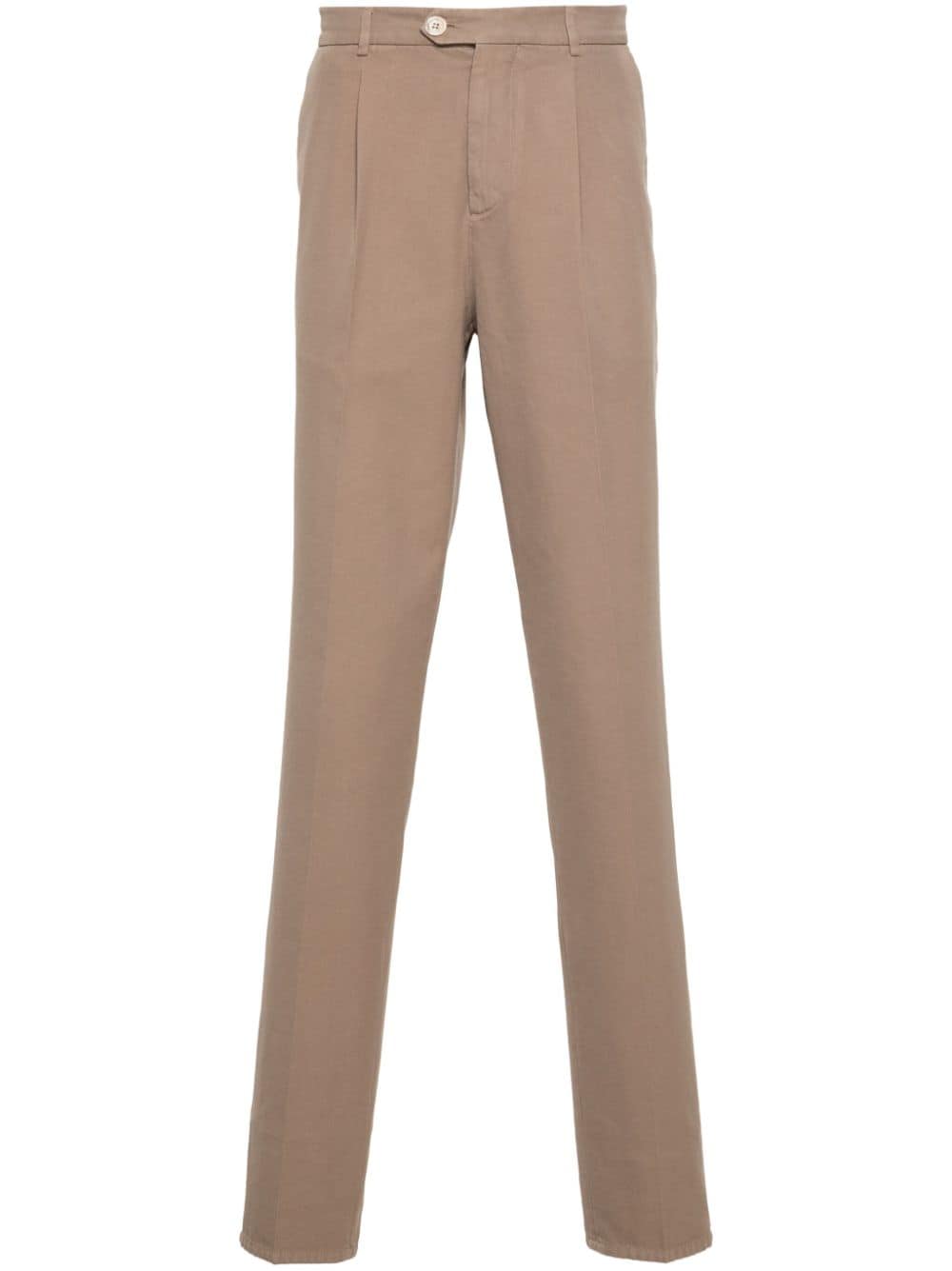 BRUNELLO CUCINELLI Men's Earth Brown Cotton Twill Trousers - FW24 Collection