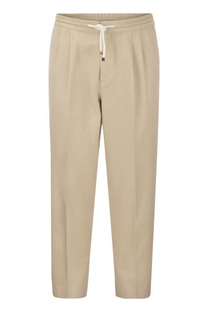 BRUNELLO CUCINELLI Refined and Casual Beige Cotton Gabardine Trousers for Men