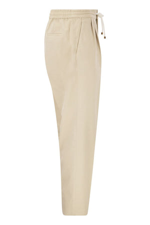 BRUNELLO CUCINELLI Refined and Casual Beige Cotton Gabardine Trousers for Men