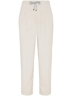 BRUNELLO CUCINELLI Men's Elegant Beige Corduroy Trousers