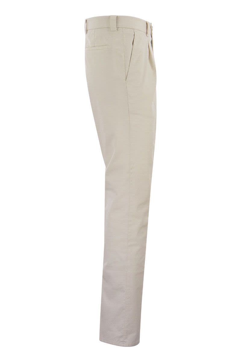 BRUNELLO CUCINELLI Classic American Pima Cotton Trousers with Pleats and Leisure Fit