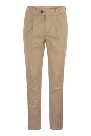 BRUNELLO CUCINELLI Classic American Pima Cotton Trousers with Pleats and Leisure Fit