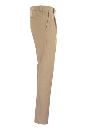 BRUNELLO CUCINELLI Classic American Pima Cotton Trousers with Pleats and Leisure Fit