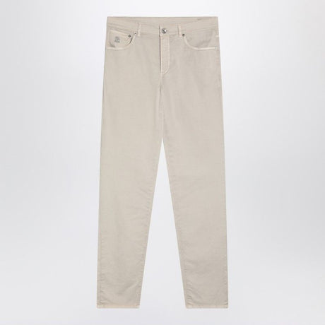 BRUNELLO CUCINELLI Men's Beige Regular Fit Cotton Trousers