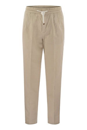 BRUNELLO CUCINELLI Men's Brown Linen and Cotton Pants for the SS24 Season