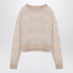 BRUNELLO CUCINELLI Elegant Beige Striped Mohair Sweater with Sequin Accents