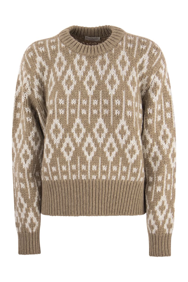 BRUNELLO CUCINELLI Nordic-Inspired Jacquard Cashmere Sweater with Feather Sequins for Women