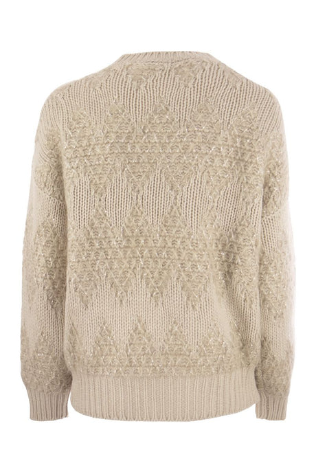 BRUNELLO CUCINELLI Geometric Wool, Cashmere, and Silk Sweater with Sequin Embellishments