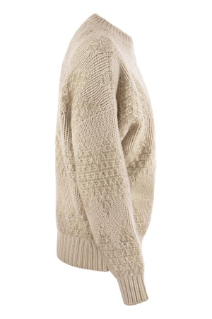 BRUNELLO CUCINELLI Geometric Wool, Cashmere, and Silk Sweater with Sequin Embellishments