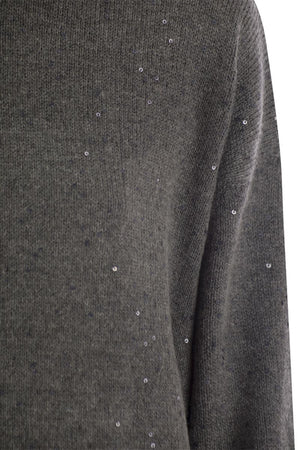 BRUNELLO CUCINELLI Silken Cashmere Turtleneck Sweater with Sequin Embellishments