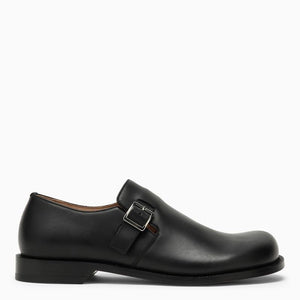 LOEWE Black Leather Derby Dress Shoes with Buckle for Men