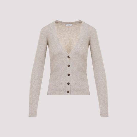 BRUNELLO CUCINELLI Lurex Cashmere Blend Cardigan in Beige