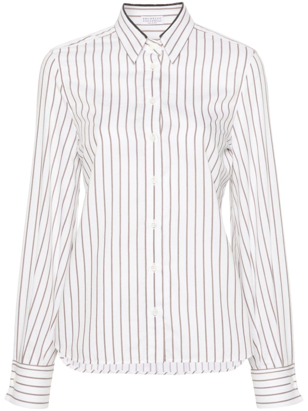 BRUNELLO CUCINELLI Elegant Striped Cotton Shirt with Monili Detail