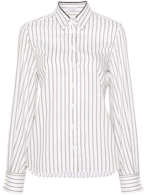 BRUNELLO CUCINELLI Elegant Striped Cotton Shirt with Monili Detail