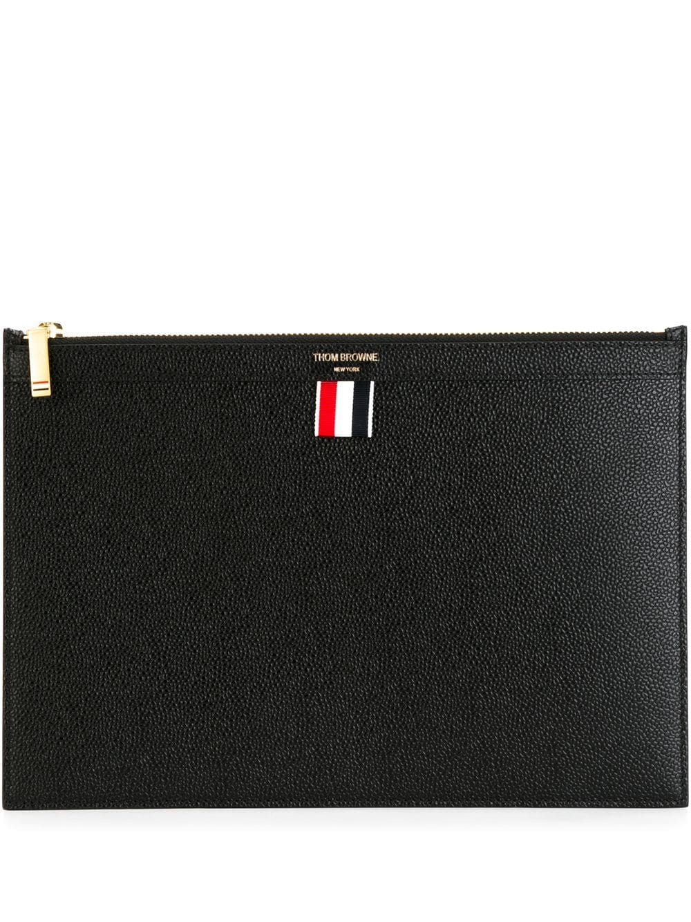 THOM BROWNE Sleek Black Grained Leather Envelope for Men