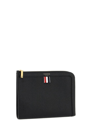 THOM BROWNE Embossed Leather Pouch Handbag for Men - Black