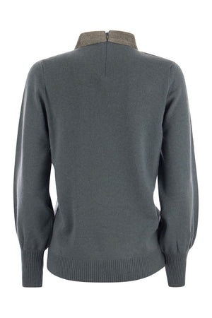 FABIANA FILIPPI Platinum V-Neck Sweater with Necklace