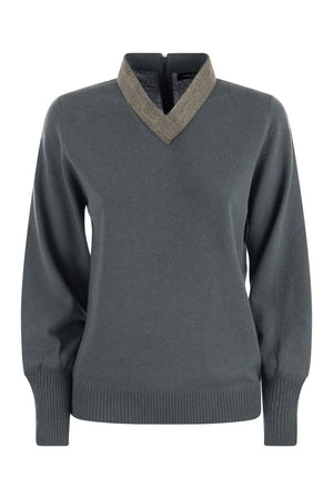 FABIANA FILIPPI Platinum V-Neck Sweater with Necklace