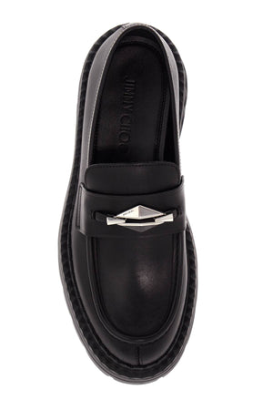 JIMMY CHOO Leather Marlow Loafers with Diamond Chain Detail