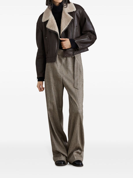 BRUNELLO CUCINELLI Elegant Herringbone Trousers with Pressed Crease