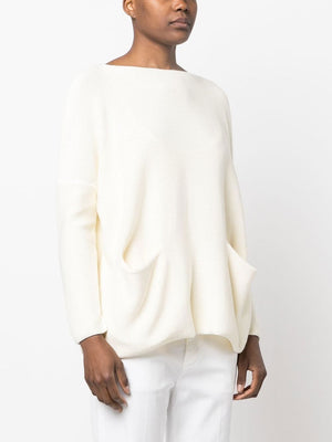 DANIELA GREGIS Ivory White Cotton Open Pocket Boat Neck Jumper for Women - SS24