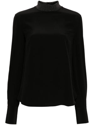 BRUNELLO CUCINELLI Elegant Black Silk Blouse with Monili Chain Detail