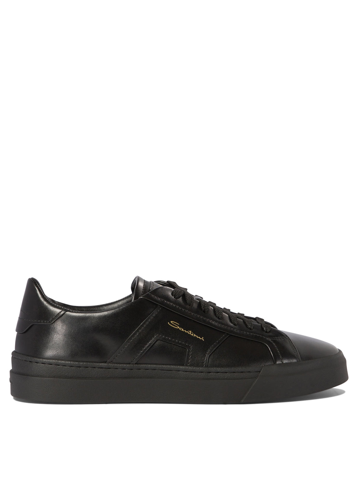 SANTONI Dual Buckle Leather Sneakers