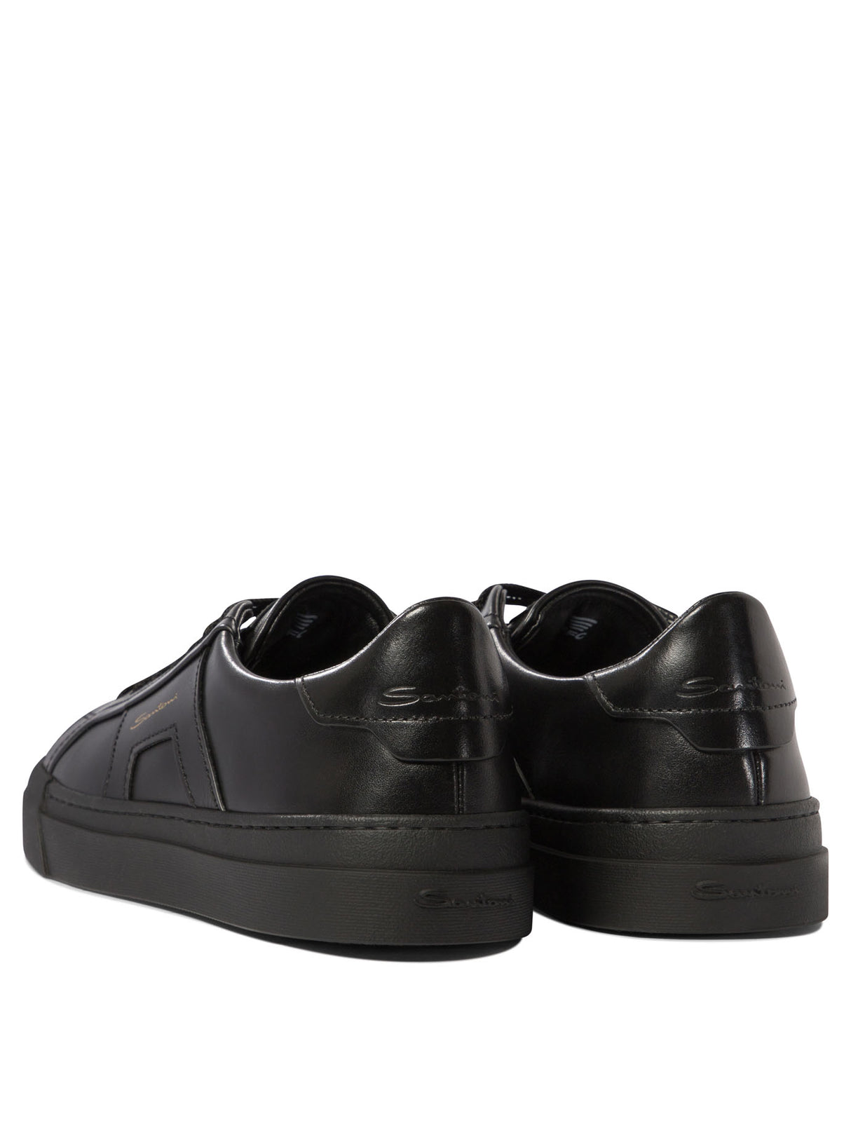 SANTONI Dual Buckle Leather Sneakers