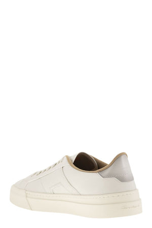 SANTONI Double Buckle Tumbled Leather Low Top Sneakers