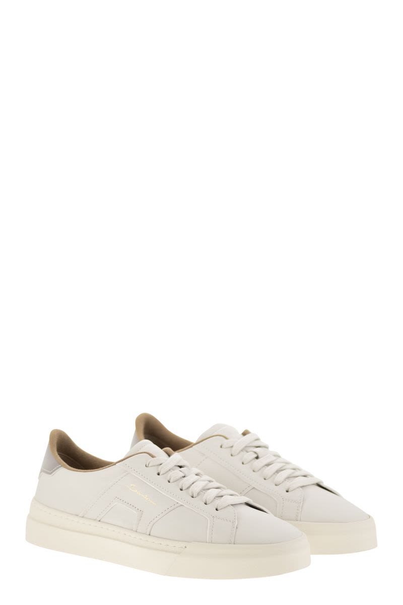 SANTONI Double Buckle Tumbled Leather Low Top Sneakers