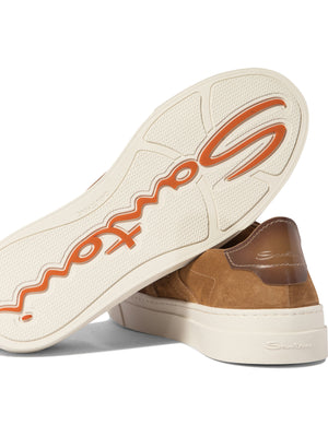 SANTONI Modern Double Buckle Suede Sneakers