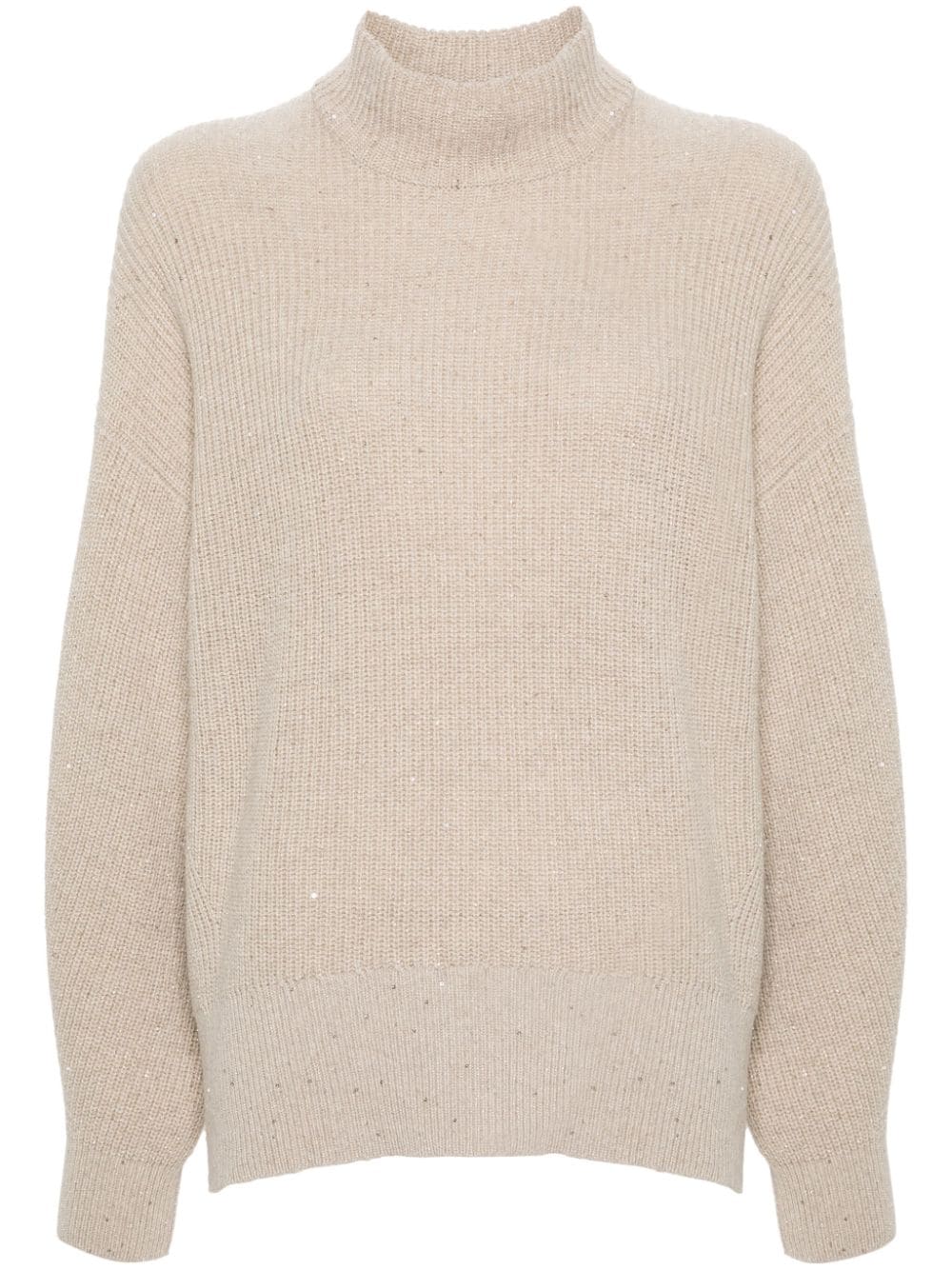 BRUNELLO CUCINELLI High Neck Ribbed Knit Jumper with Sequin Embellishments