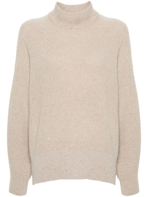 BRUNELLO CUCINELLI High Neck Ribbed Knit Jumper with Sequin Embellishments