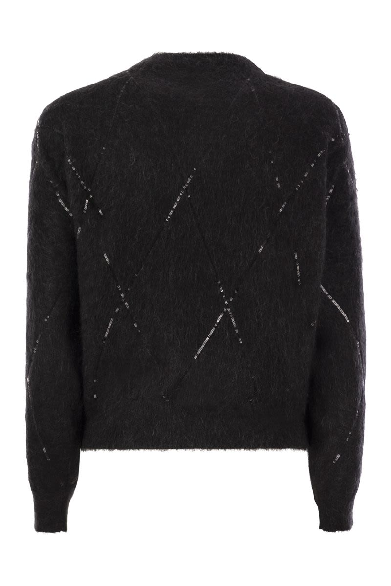 BRUNELLO CUCINELLI Luxury Mohair, Wool, Cashmere, and Silk Sweater with Dazzling Argyle Embroidery - FW24