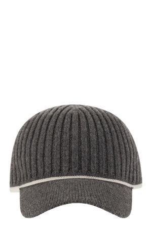 BRUNELLO CUCINELLI Luxury Ribbed Knit Baseball Cap with Jewel Detail